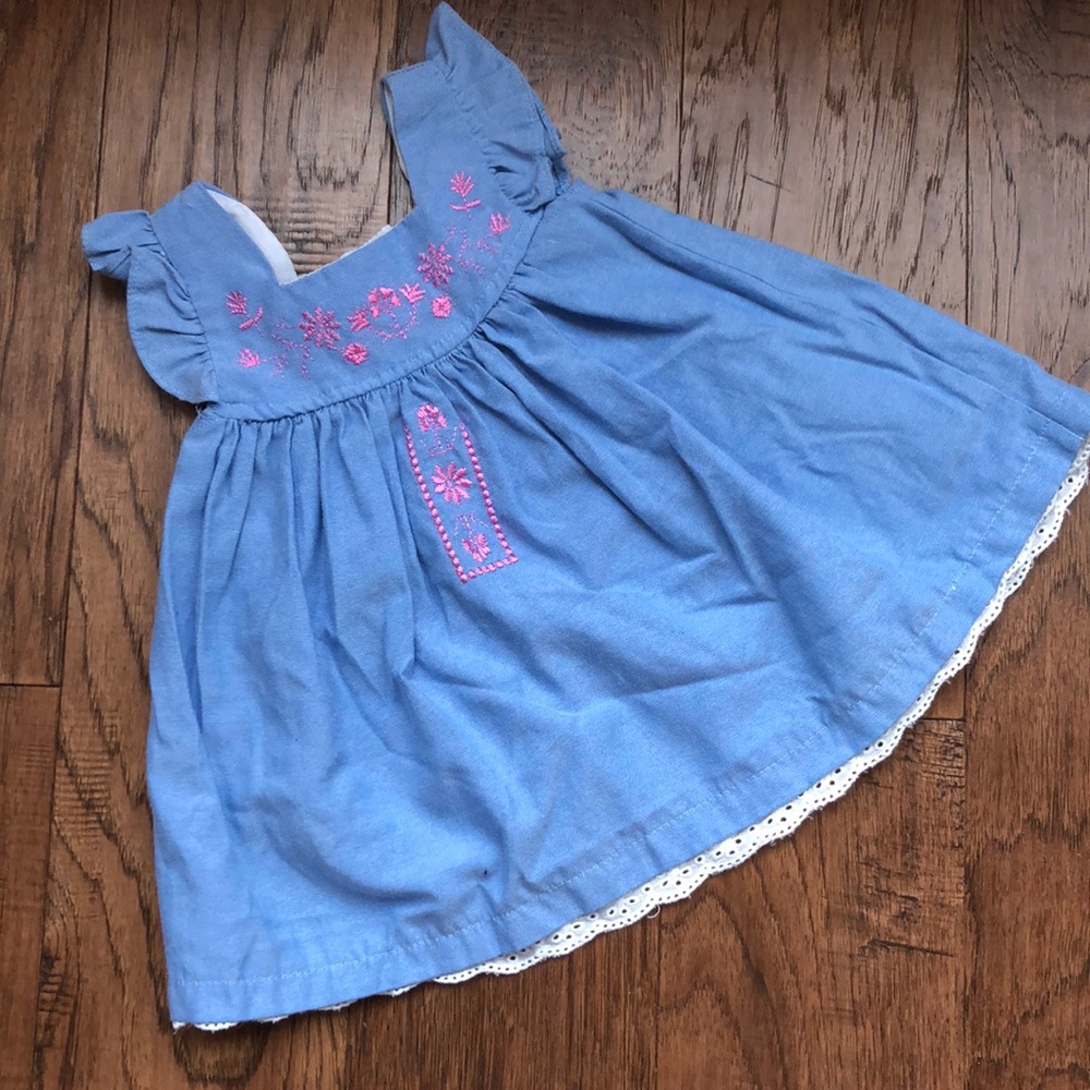 Samara - Denim Dress w/ Pink Embroidery 3 Months